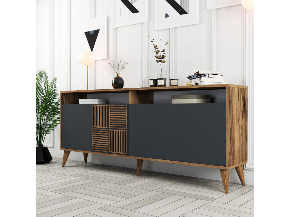 Kredens drewniany "Milan" - 180 x 35 x 78 cm - Orzech antracytowy