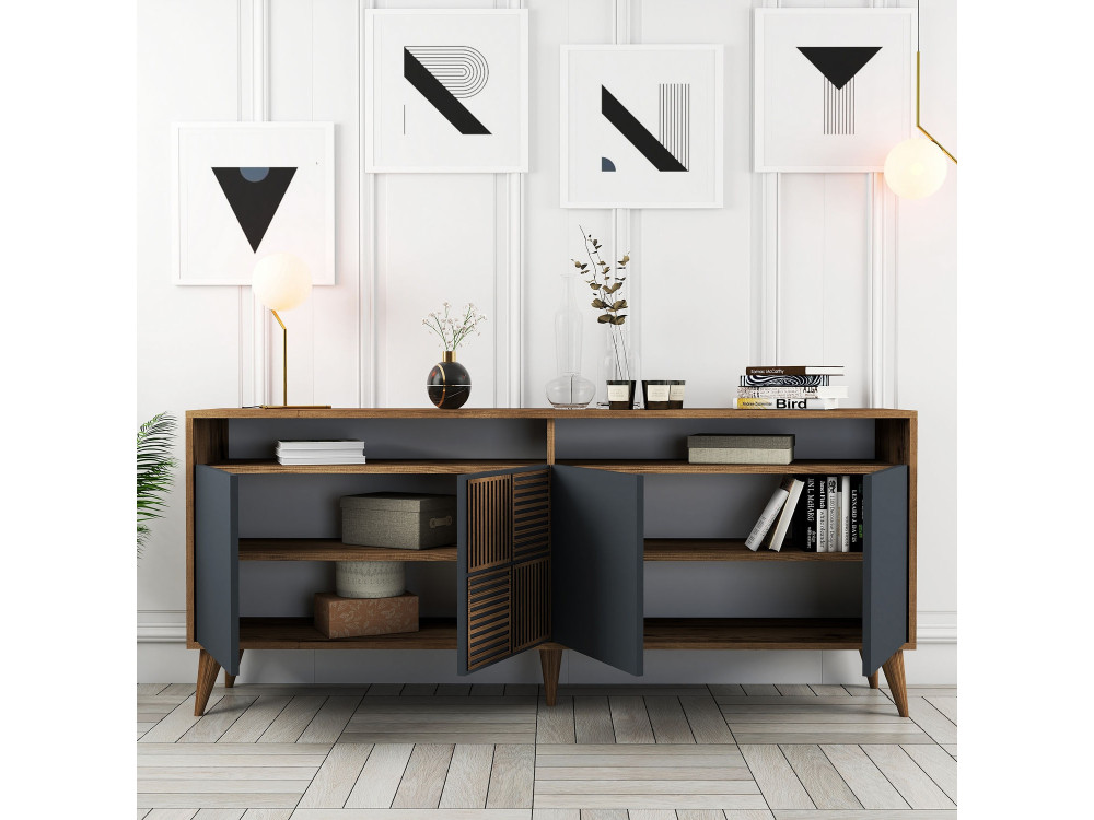 Kredens drewniany "Milan" - 180 x 35 x 78 cm - Orzech antracytowy