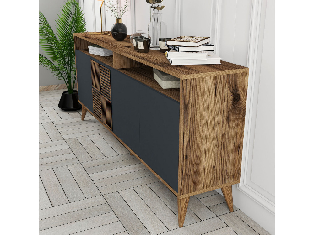Kredens drewniany "Milan" - 180 x 35 x 78 cm - Orzech antracytowy