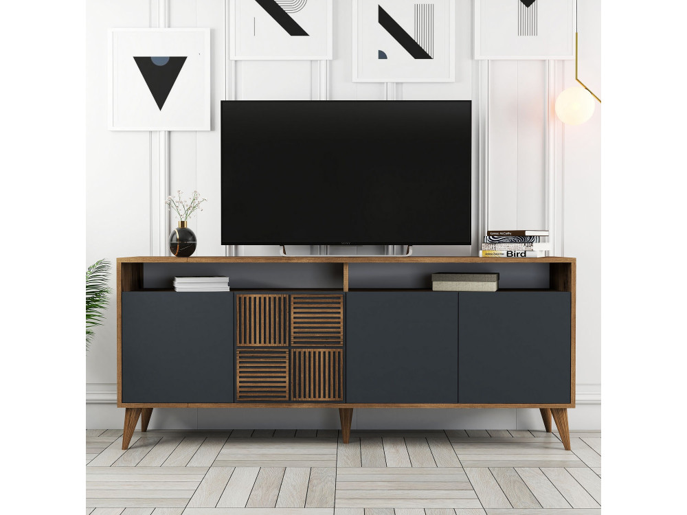 Kredens drewniany "Milan" - 180 x 35 x 78 cm - Orzech antracytowy