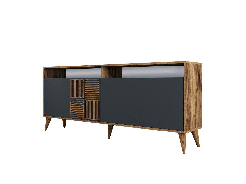 Kredens drewniany "Milan" - 180 x 35 x 78 cm - Orzech antracytowy