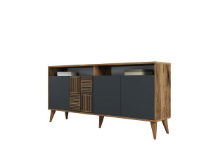 Drewniany kredens "Milan" - 160 x 35 x 78 cm - Orzech, Antracyt