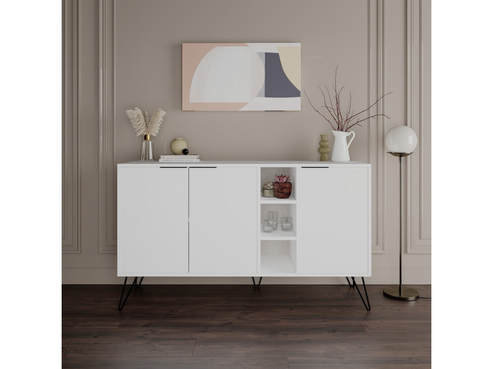 Drewniany kredens "Clara" - 142 x 35 x 83 cm - Biały