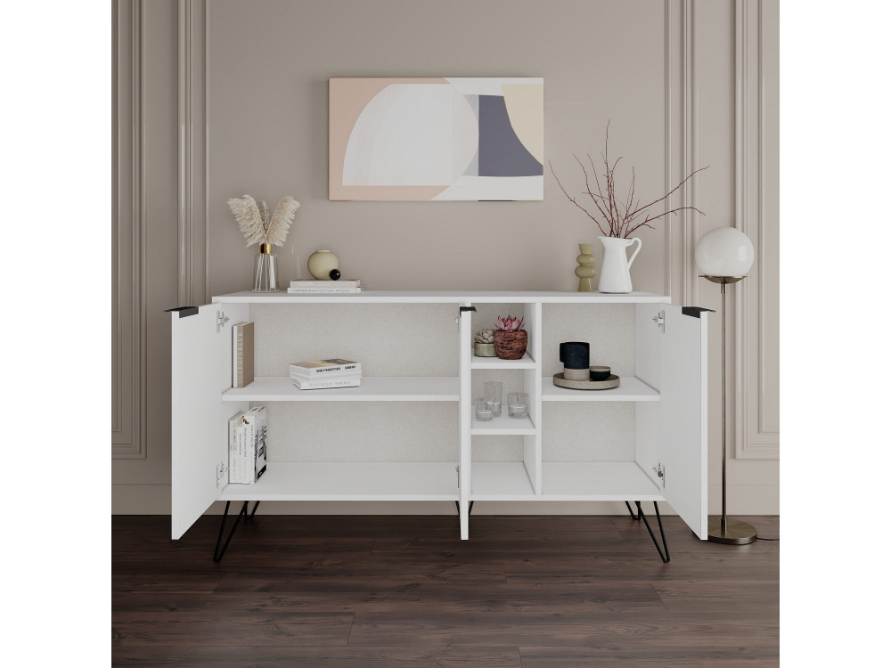 Drewniany kredens "Clara" - 142 x 35 x 83 cm - Biały