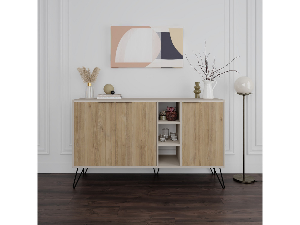 Drewniany kredens "Clara" - 142 x 36 x 83 cm - Piaskowiec