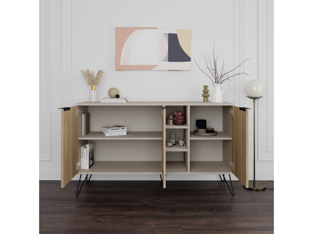 Drewniany kredens "Clara" - 142 x 36 x 83 cm - Piaskowiec