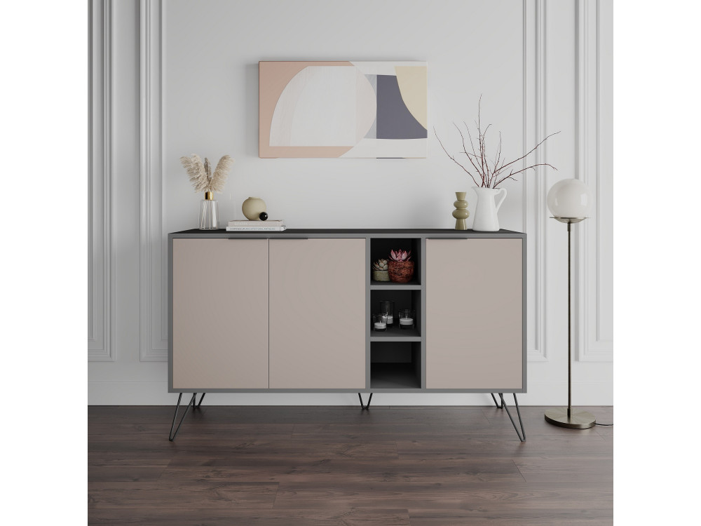 Drewniany kredens "Clara" - 142 x 36 x 83 cm - Jasny brąz mokka
