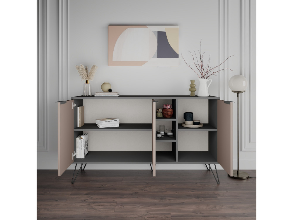 Drewniany kredens "Clara" - 142 x 36 x 83 cm - Jasny brąz mokka