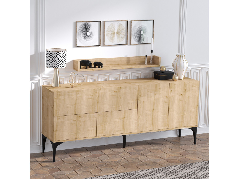 Kredens drewniany "Stella" - 180 x 40 x 55 cm - Dąb szafirowy