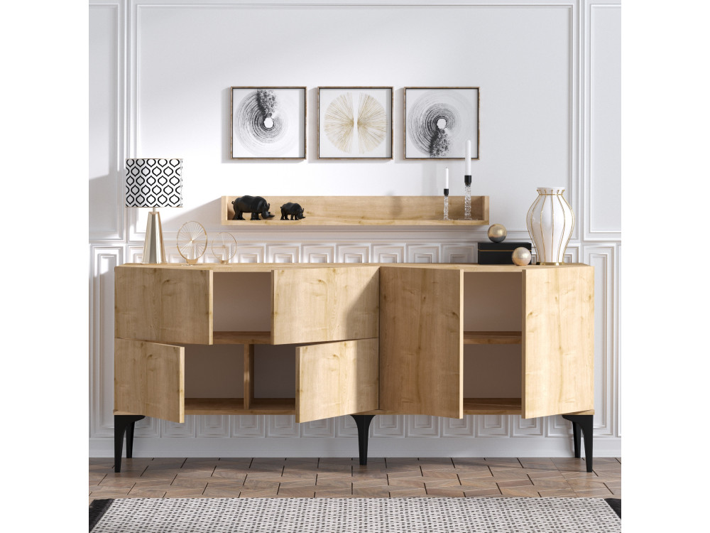 Kredens drewniany "Stella" - 180 x 40 x 55 cm - Dąb szafirowy