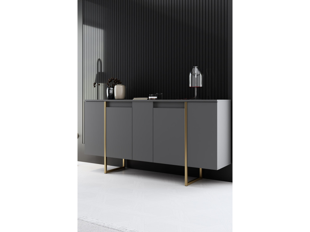 Drewniany kredens "Luxe" - 160 x 35 x 80 cm - Antracytowe złoto