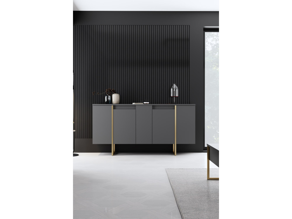 Drewniany kredens "Luxe" - 160 x 35 x 80 cm - Antracytowe złoto