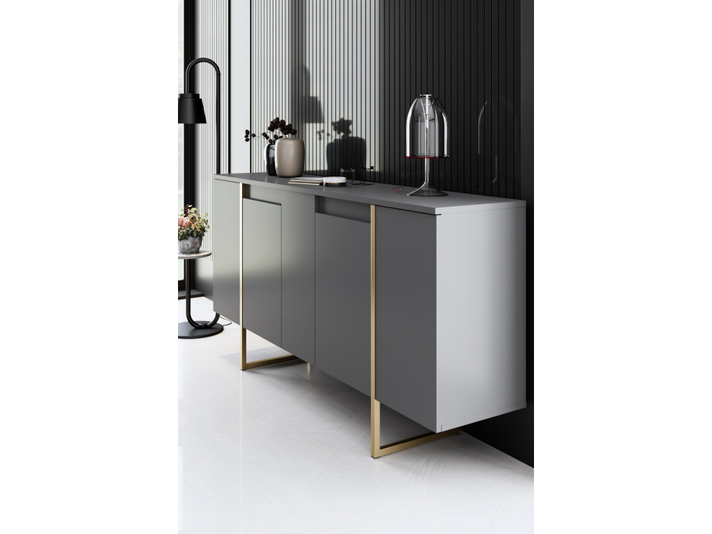 Drewniany kredens "Luxe" - 160 x 35 x 80 cm - Antracytowe złoto