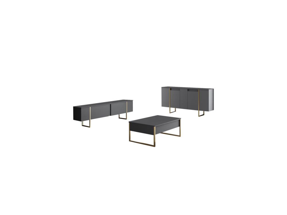 Drewniany kredens "Luxe" - 160 x 35 x 80 cm - Antracytowe złoto