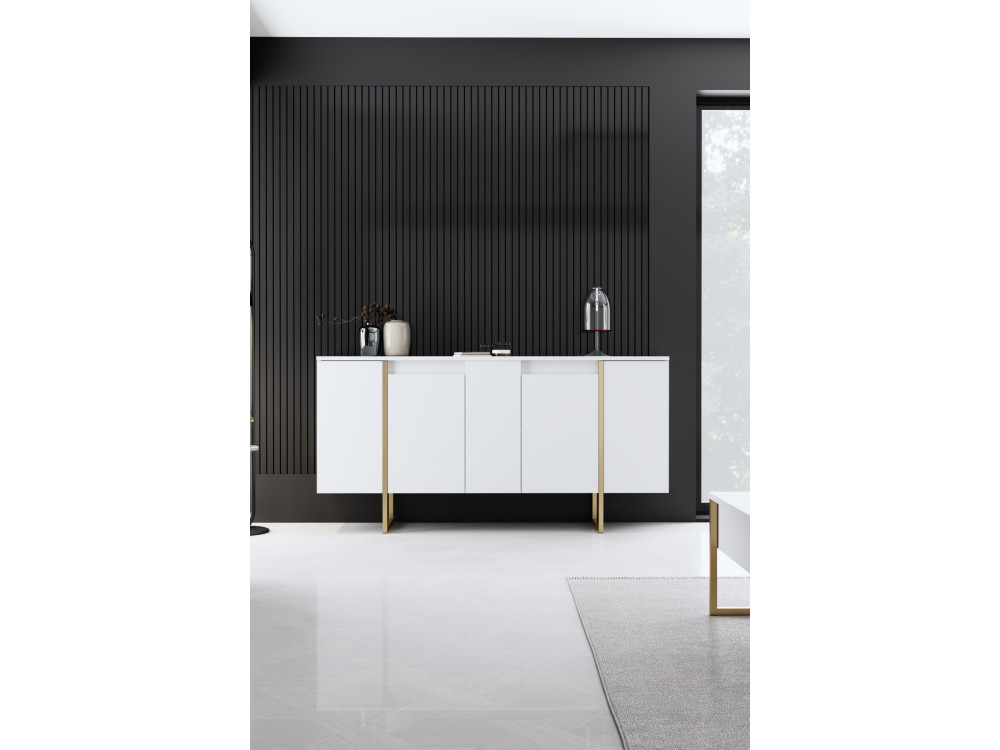 Drewniany kredens "Luxe" - 160 x 35 x 80 cm - Białe złoto