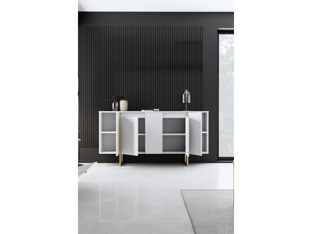 Drewniany kredens "Luxe" - 160 x 35 x 80 cm - Białe złoto
