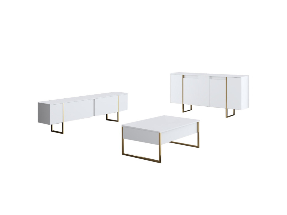 Drewniany kredens "Luxe" - 160 x 35 x 80 cm - Białe złoto
