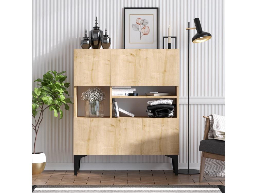 Kredens drewniany "Krista" - 100 x 35 x 125 cm - Dąb szafirowy