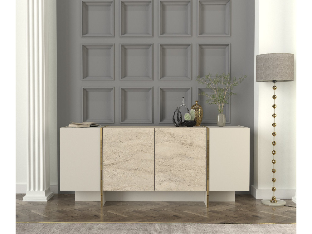 Kredens drewniany "Veyron" - 180 x 46 x 75 cm - Trawertyn, Piaskowiec