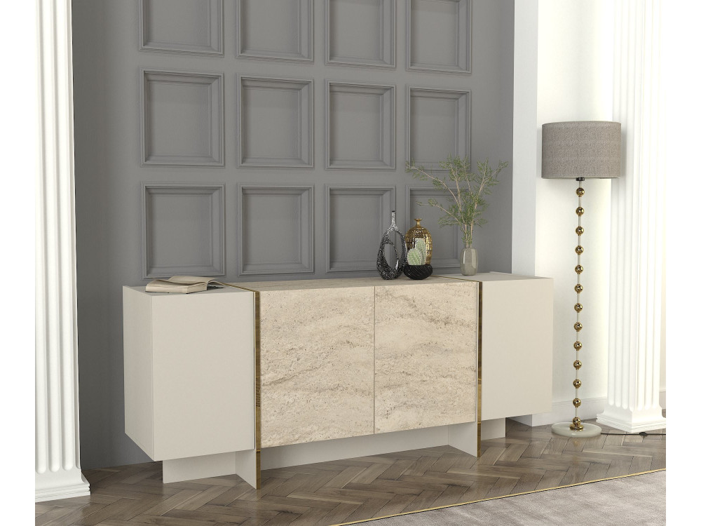 Kredens drewniany "Veyron" - 180 x 46 x 75 cm - Trawertyn, Piaskowiec