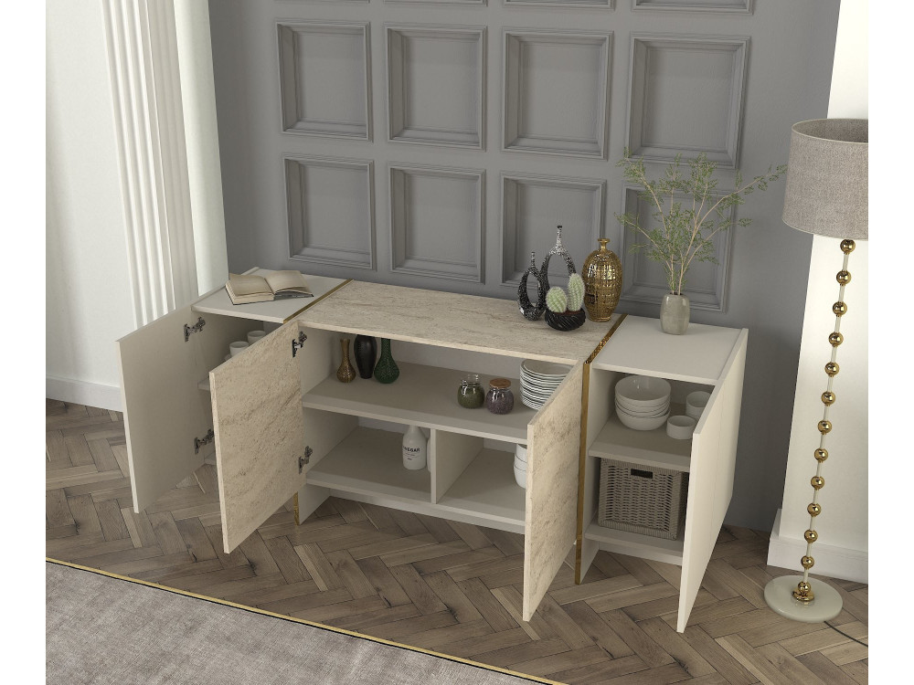 Kredens drewniany "Veyron" - 180 x 46 x 75 cm - Trawertyn, Piaskowiec