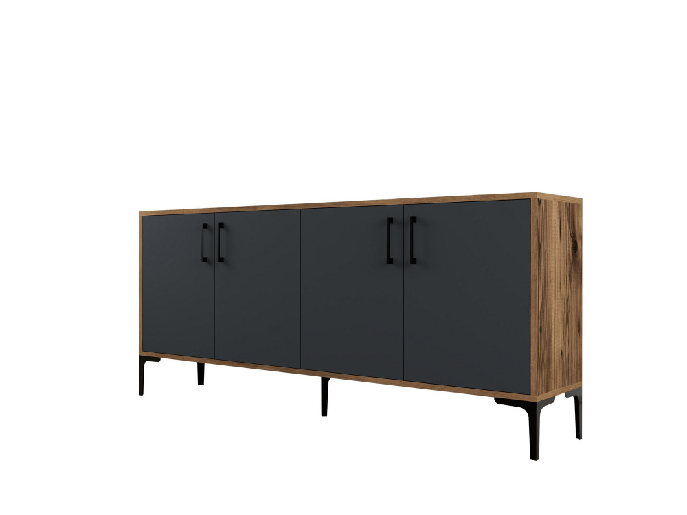 Drewniany kredens "Kiev" - 180 x 35 x 78 cm - Antracytowy szary
