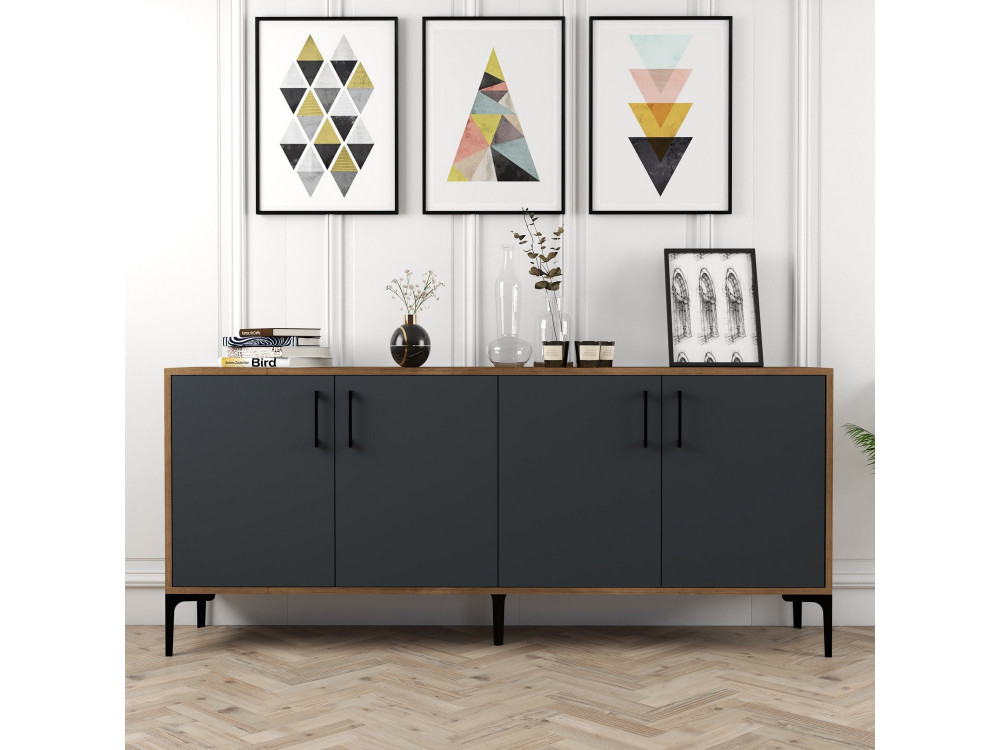 Drewniany kredens "Kiev" - 180 x 35 x 78 cm - Antracytowy szary
