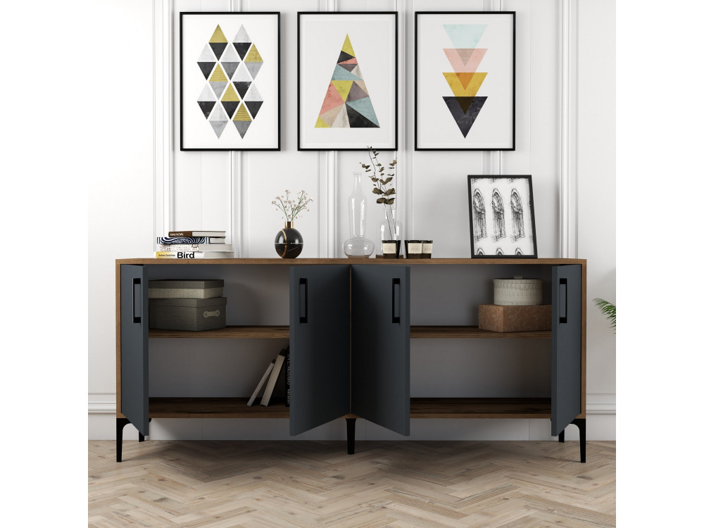 Drewniany kredens "Kiev" - 180 x 35 x 78 cm - Antracytowy szary