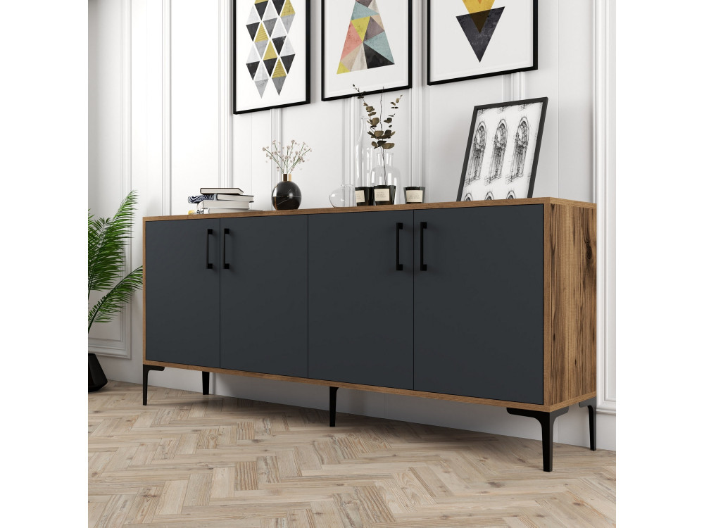 Drewniany kredens "Kiev" - 180 x 35 x 78 cm - Antracytowy szary