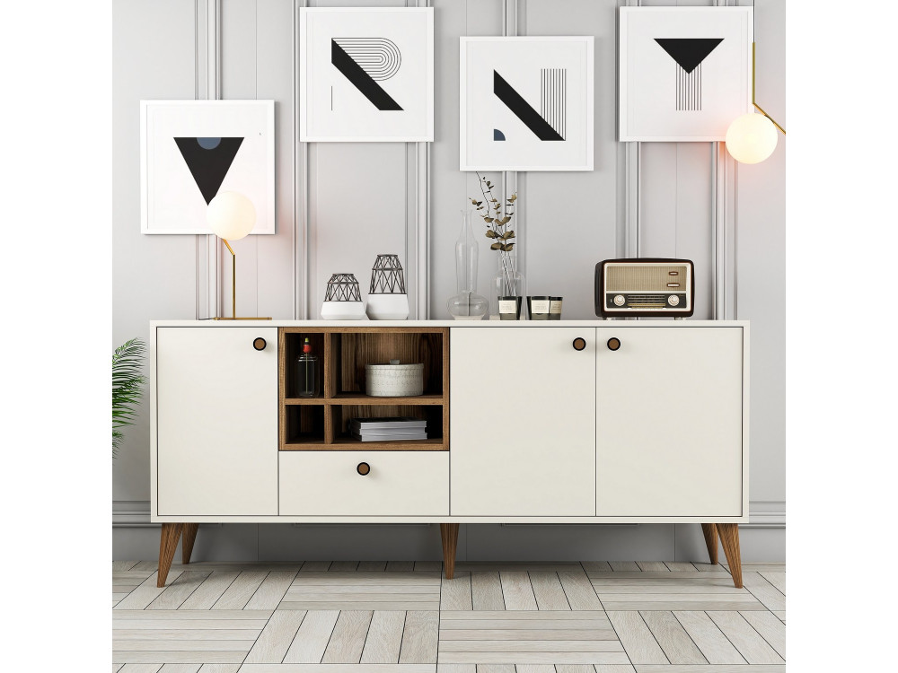 Drewniany kredens "Napoli" - 180 x 35 x 81 cm - Kremowy