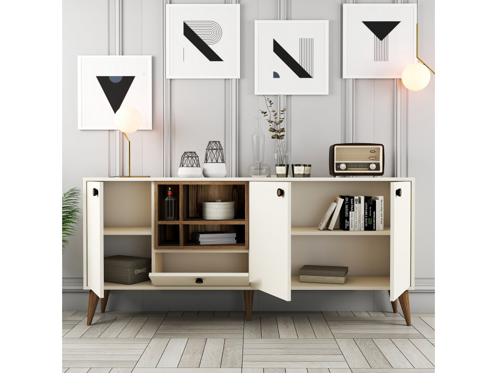 Drewniany kredens "Napoli" - 180 x 35 x 81 cm - Kremowy