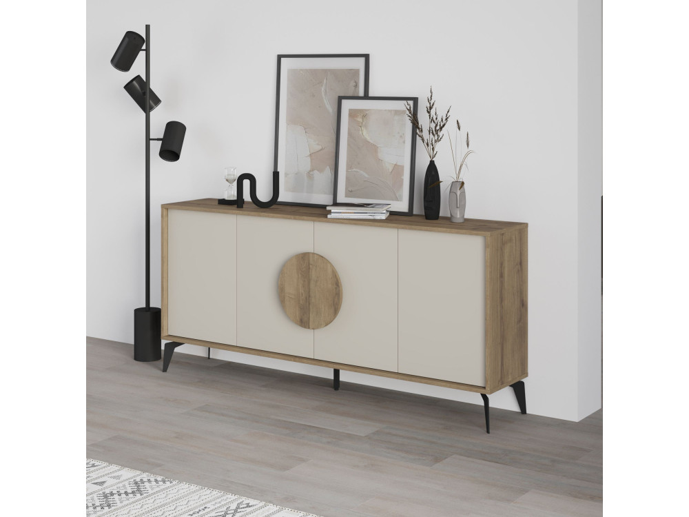 Drewniany kredens "Gora Wide" - 180 x 36 x 82 cm - Kremowy