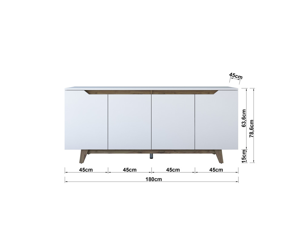 Drewniany kredens "Gondol" - 180 x 45 x 79 cm - Biały