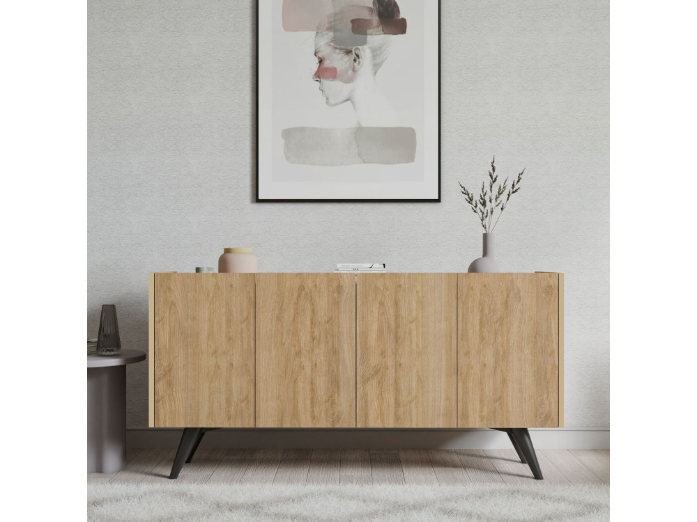 Drewniany kredens "Pekin" - 150 x 40 x 76 cm - Brązowy