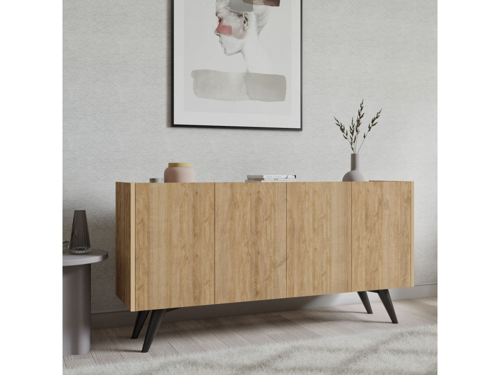 Drewniany kredens "Pekin" - 150 x 40 x 76 cm - Brązowy