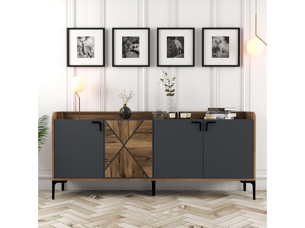 Drewniany kredens "Venedik" - 180 x 35 x 78 cm - Antracytowy szary
