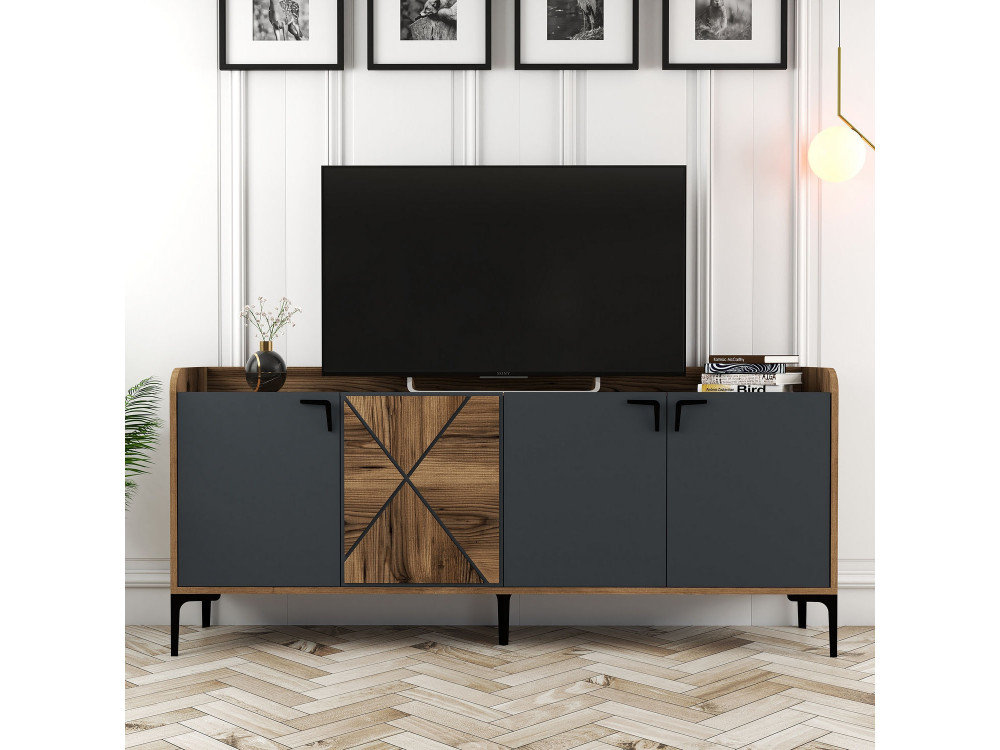 Drewniany kredens "Venedik" - 180 x 35 x 78 cm - Antracytowy szary