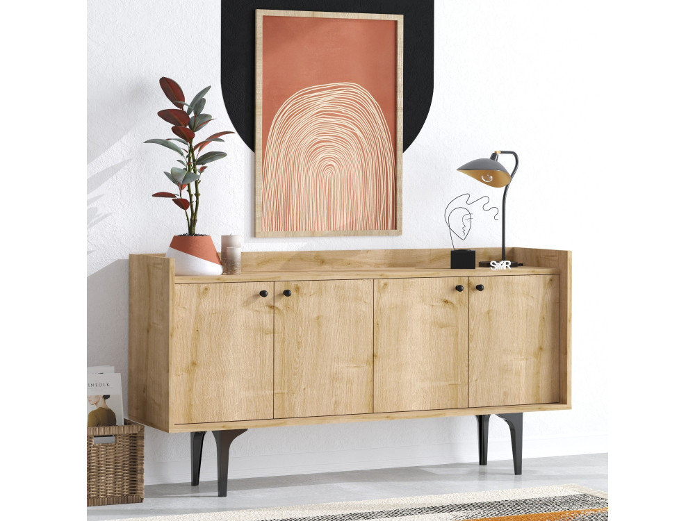 Drewniany kredens "Navi" - 150 x 40 x 80 cm - Beżowy