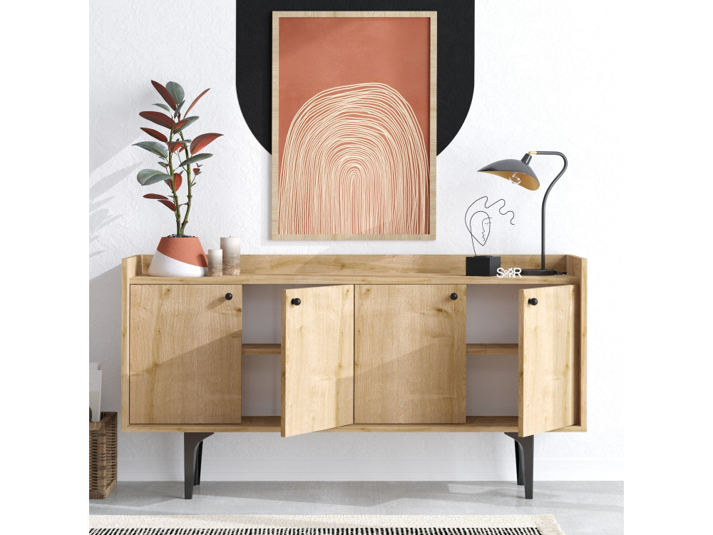 Drewniany kredens "Navi" - 150 x 40 x 80 cm - Beżowy
