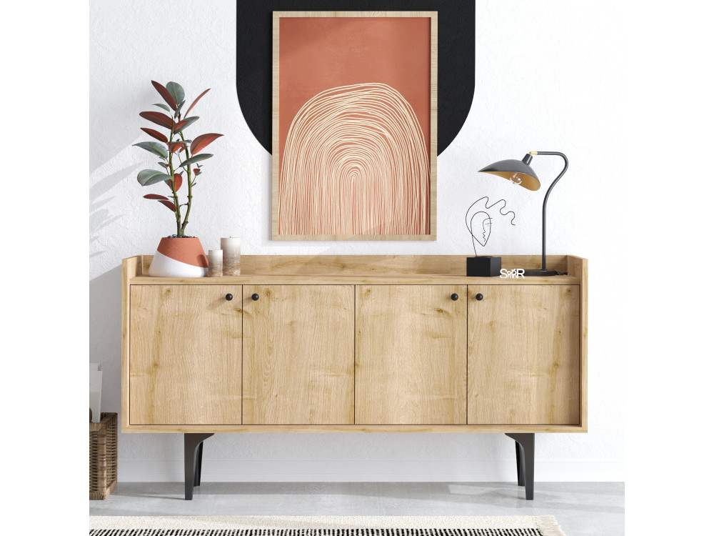 Drewniany kredens "Navi" - 150 x 40 x 80 cm - Beżowy