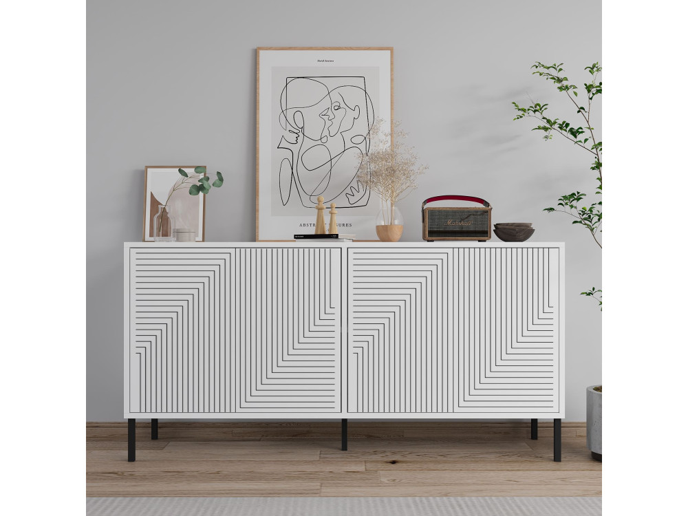 Drewniany kredens "Evolet" - 150 x 36 x 75 cm - Biały