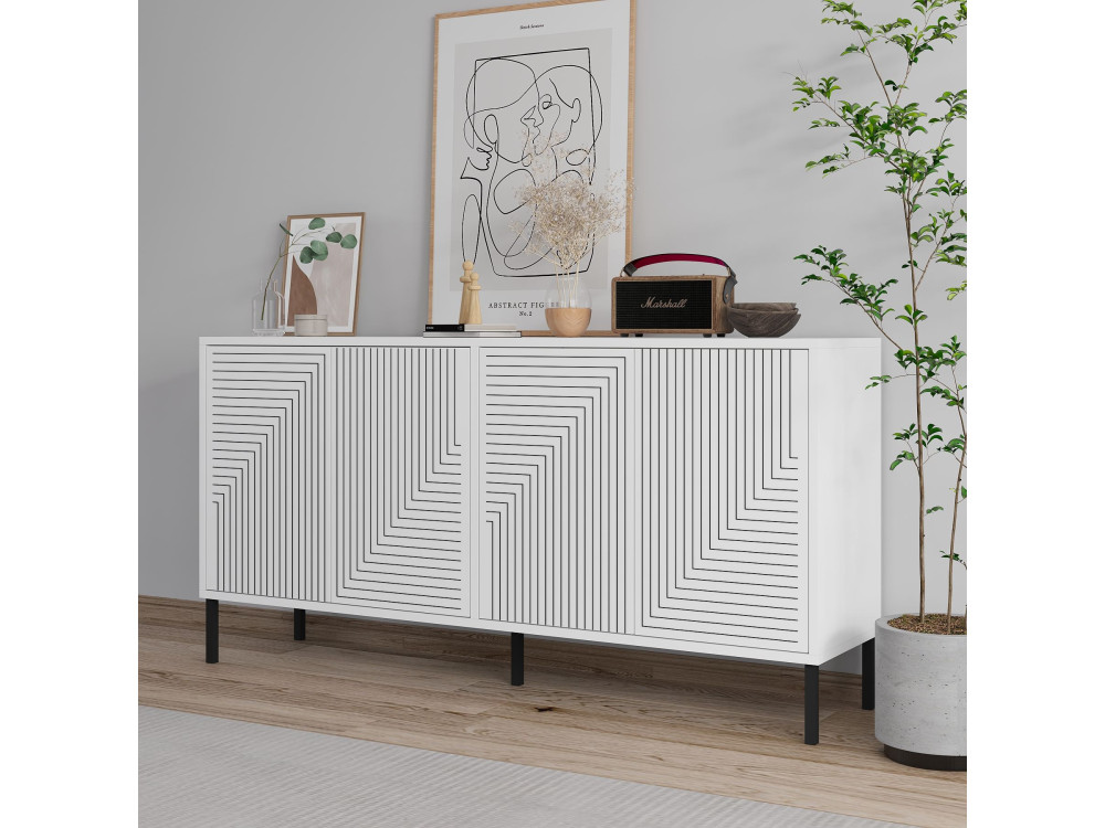 Drewniany kredens "Evolet" - 150 x 36 x 75 cm - Biały