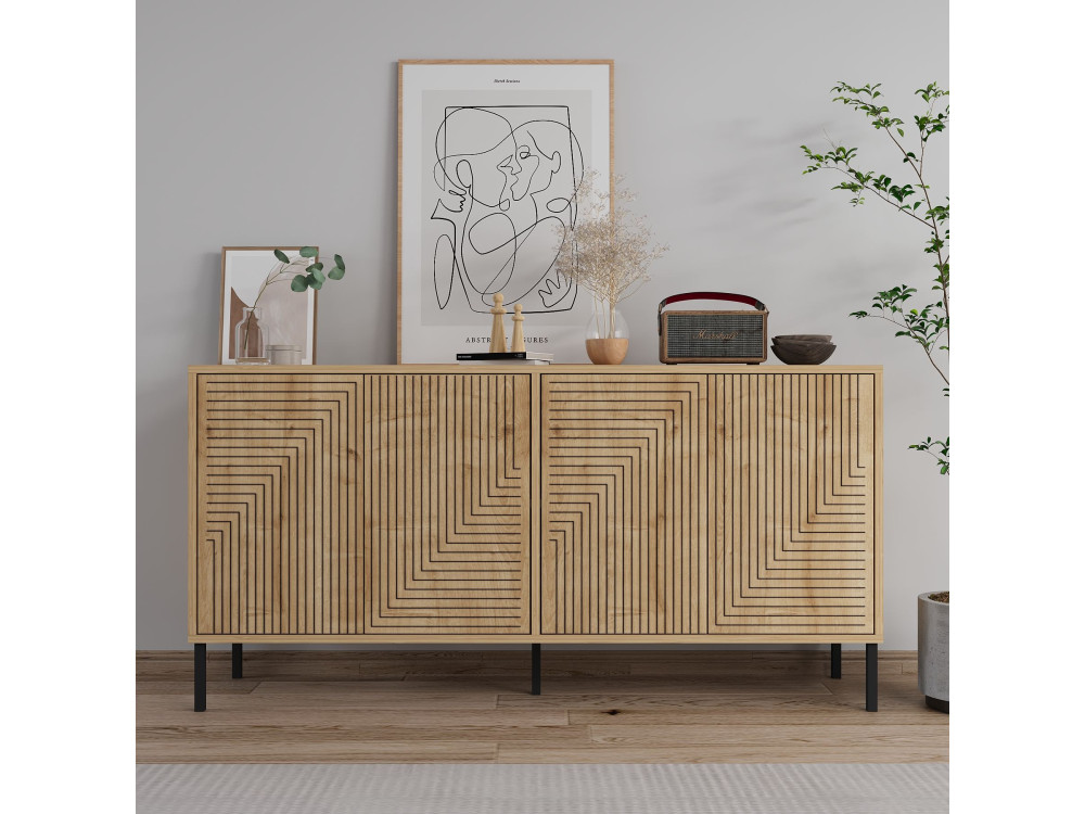 Drewniany kredens "Evolet" - 150 x 36 x 75 cm - Beżowy