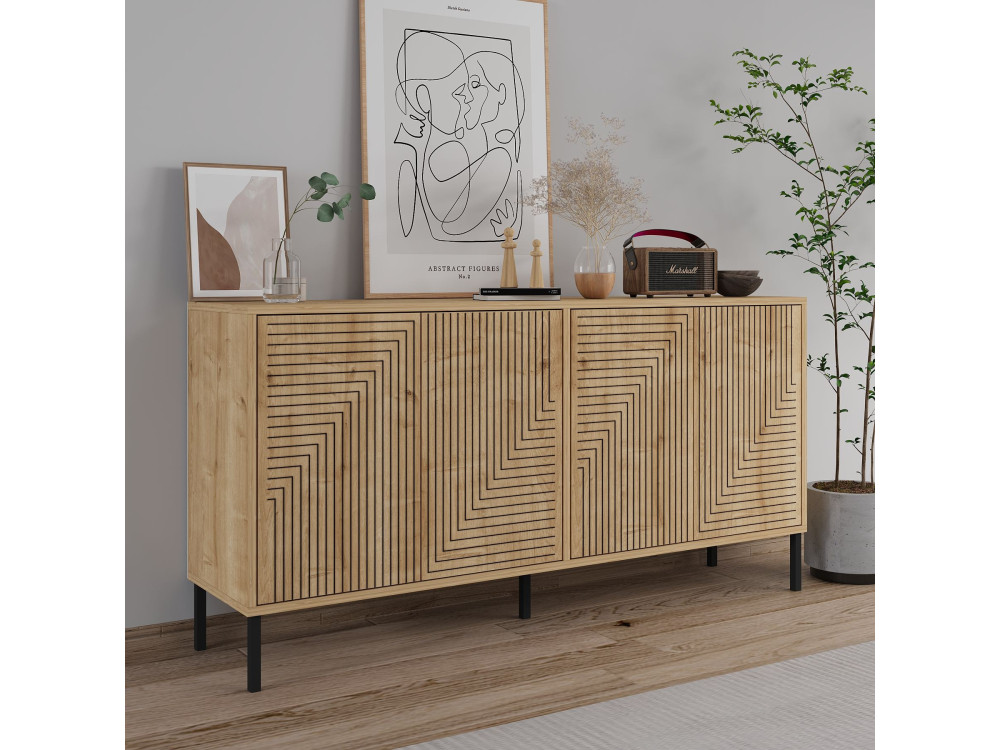 Drewniany kredens "Evolet" - 150 x 36 x 75 cm - Beżowy