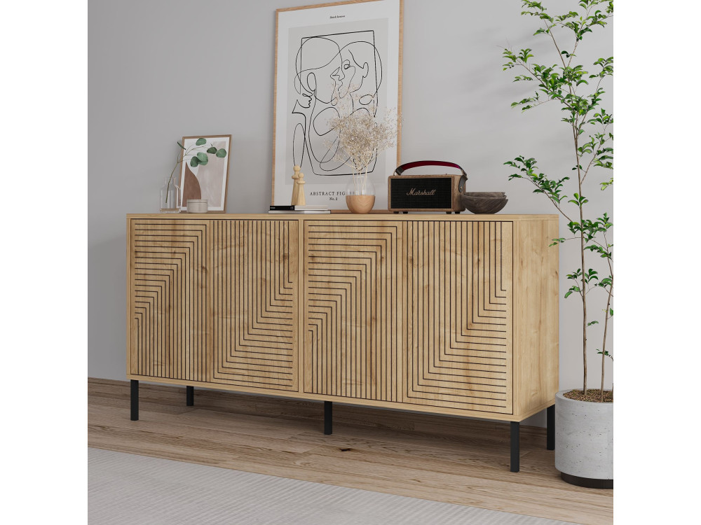 Drewniany kredens "Evolet" - 150 x 36 x 75 cm - Beżowy