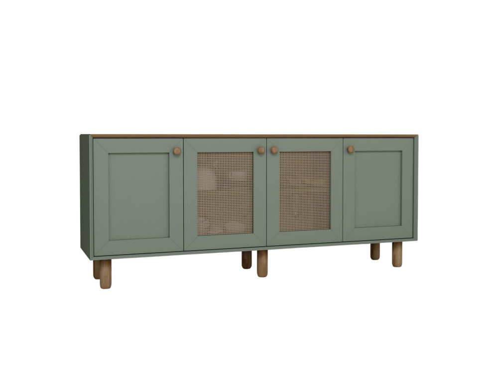 Kredens z drewna i trzciny "Bohemian" - 180 x 40 x 75 cm - Zielony