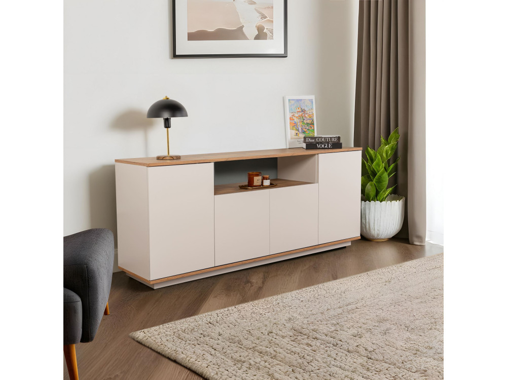 Drewniany kredens "Arista" - 180 x 44 x 75 cm - Beżowy