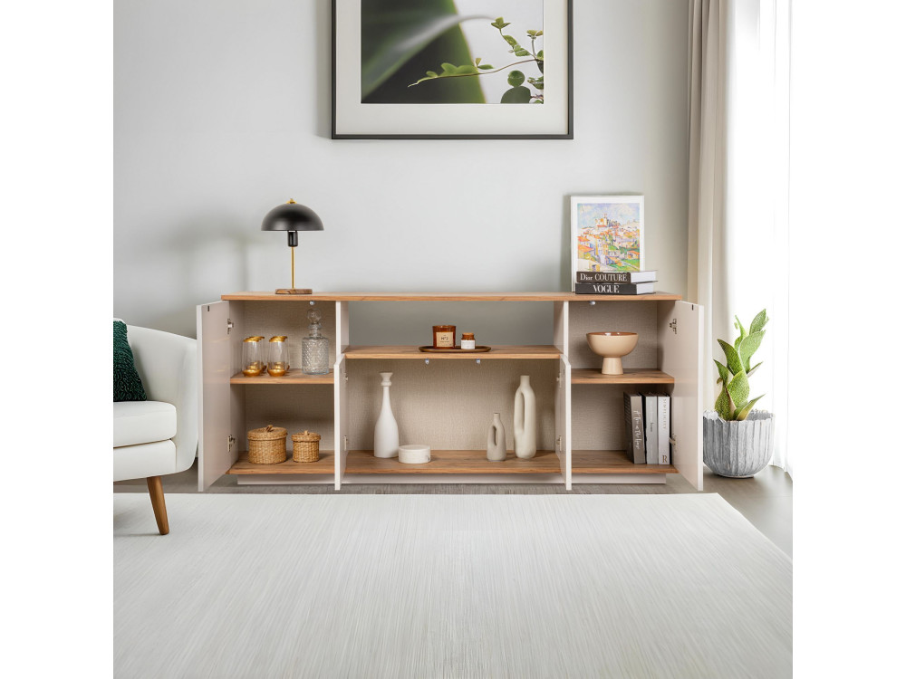 Drewniany kredens "Arista" - 180 x 44 x 75 cm - Beżowy