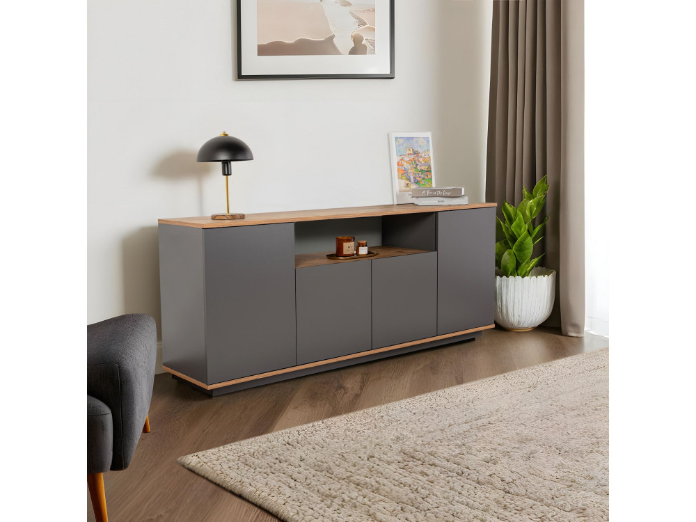 Drewniany kredens "Arista" - 180 x 44 x 75 cm - Antracytowy szary