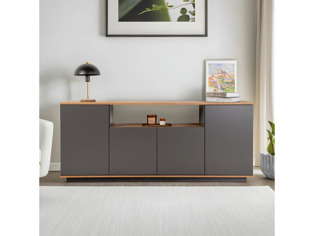 Drewniany kredens "Arista" - 180 x 44 x 75 cm - Antracytowy szary